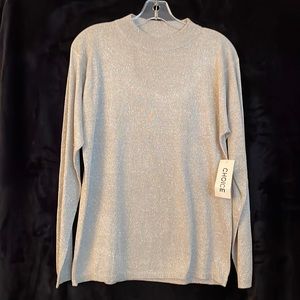 Choice.  Silver Metallic Sweater  Silk Knit. Size L